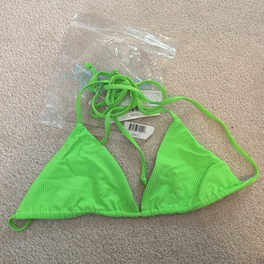 Frankie’s Bikinis Tia green ribbed bikini top